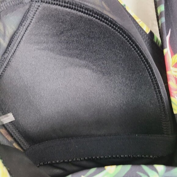 Calia Swim One Piece 4 Swimsuit Bathing Suit Black Tropical Padded Shelf Bra - Picture 4 of 7